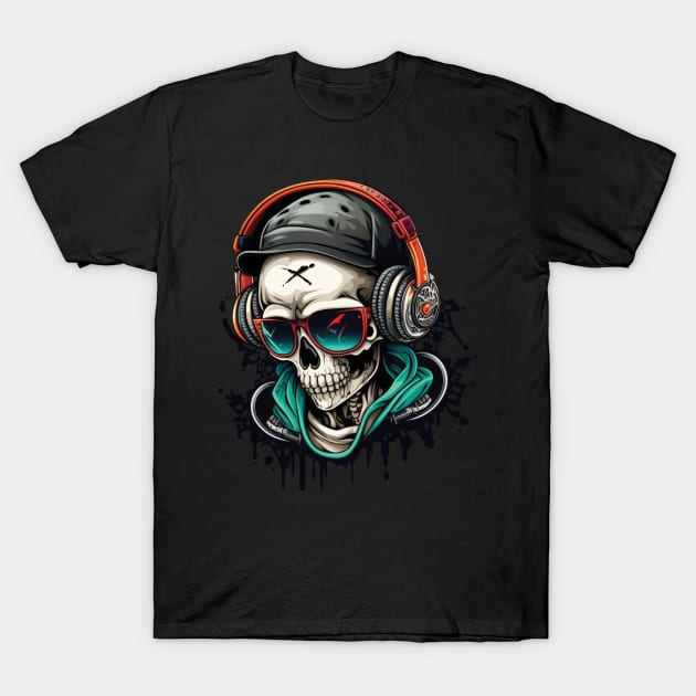 DJ Skullboy with Headphones T-Shirt by GCS Designs